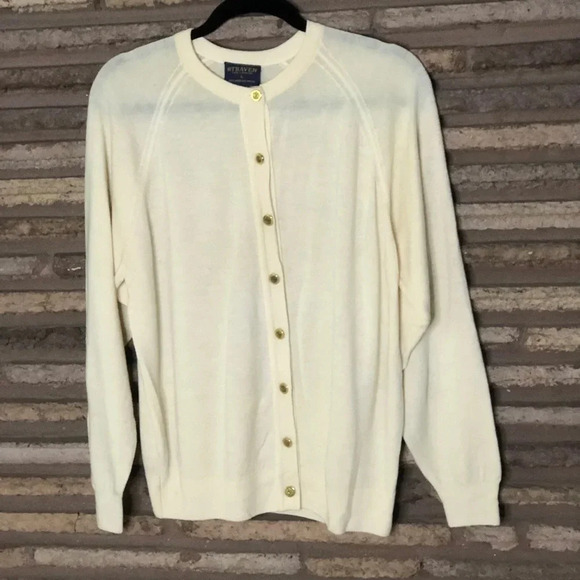 Straven Made in England Vintage Ivory Merino Wool Cardigan Sweater Large - Picture 1 of 7